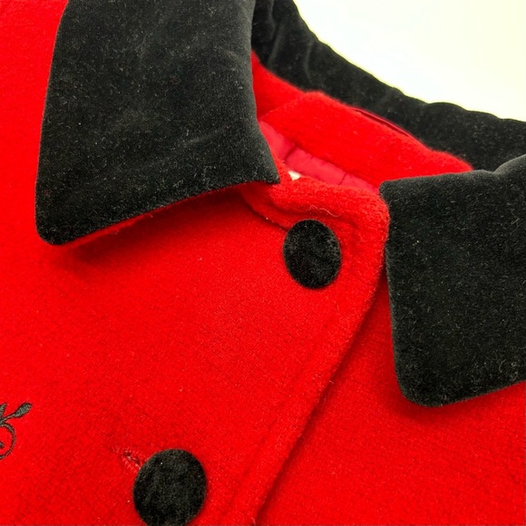 London Fog Red Wool Blend Coat with Black Velvet Trim Embroidered Details 3T - Picture 8 of 16